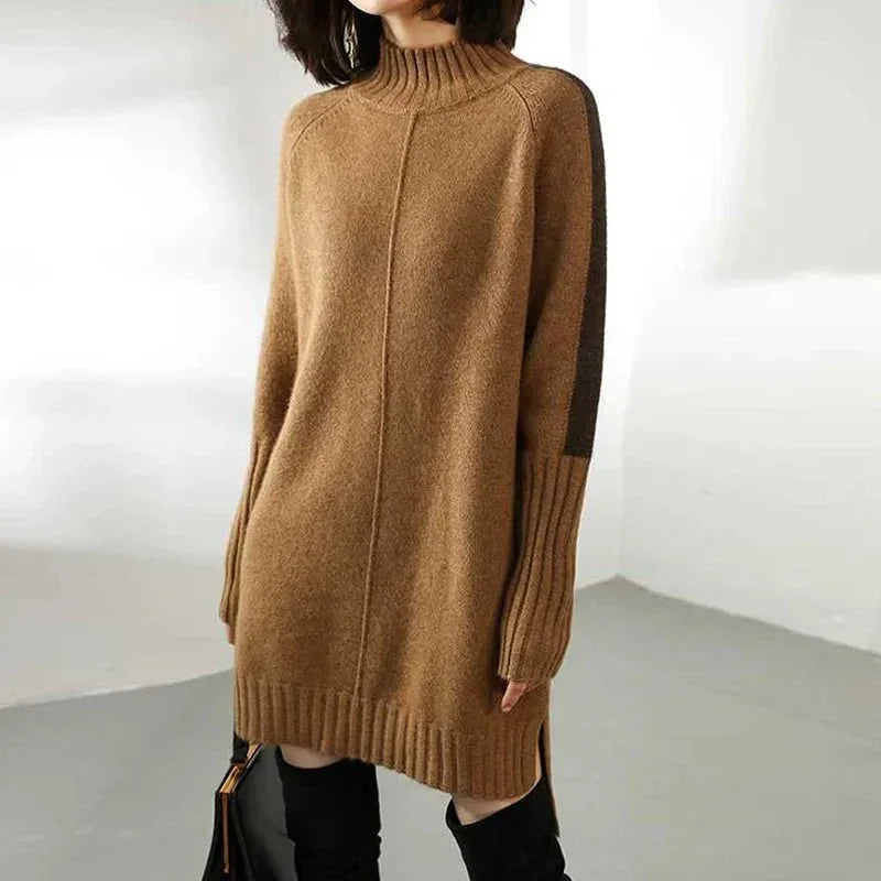 Lisandra – Ribbed Turtleneck Dress with Side Slits for Women