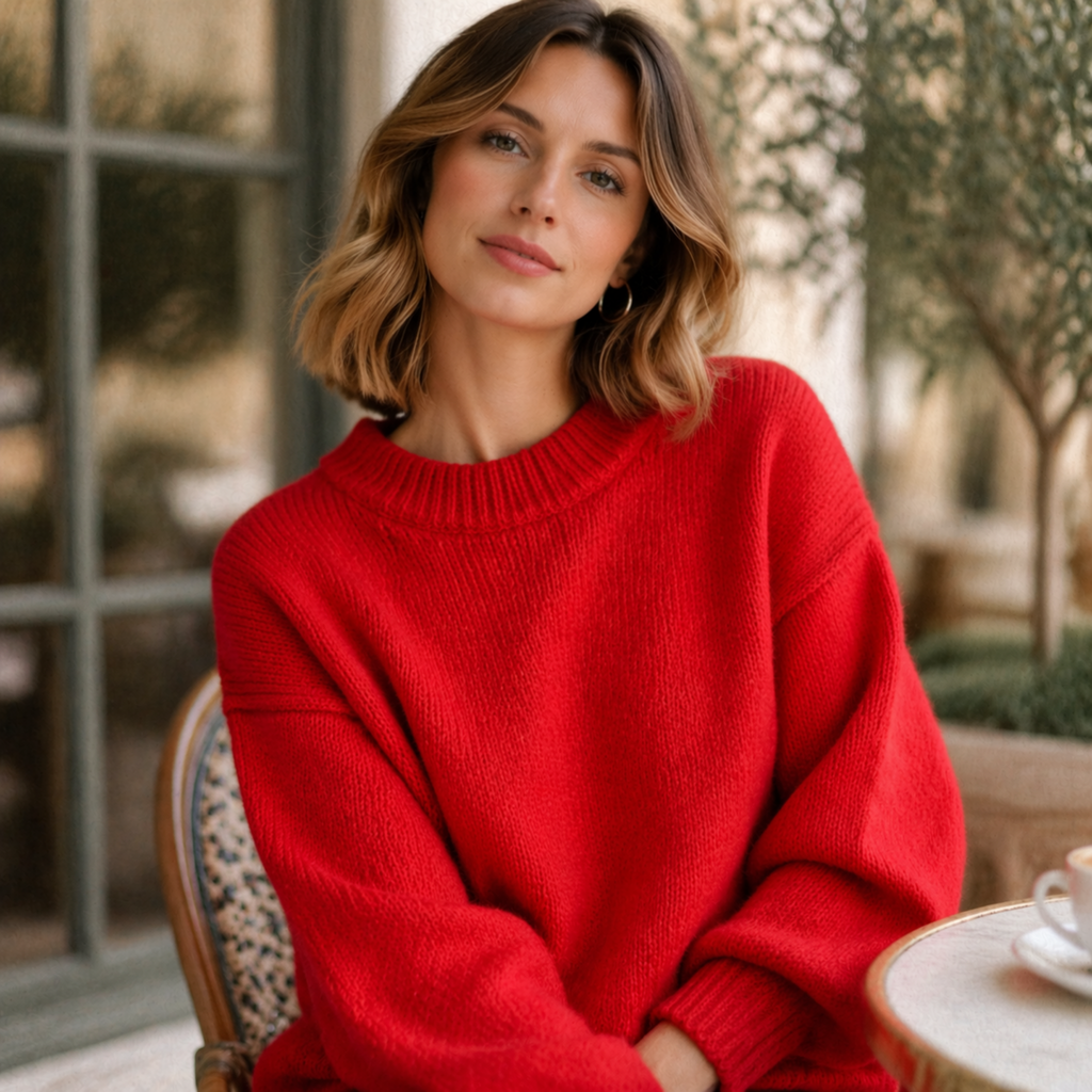 Elaina – Ribbed Trim Mock Neck Sweater for Women