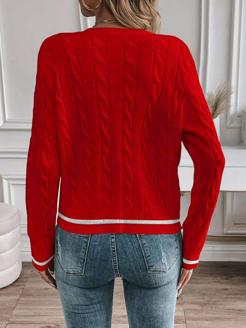 Yara – Button-Front Cable-Stitch Cardigan with Statement Buttons for Women