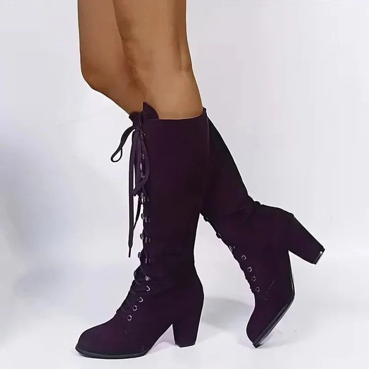 Addie – Women's Chunky Heel Laced Knee-High Boots
