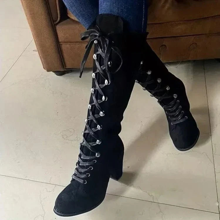 Addie – Women's Chunky Heel Laced Knee-High Boots