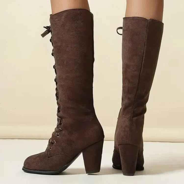 Addie – Women's Chunky Heel Laced Knee-High Boots