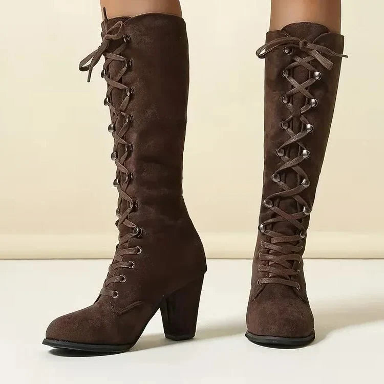 Addie – Women's Chunky Heel Laced Knee-High Boots