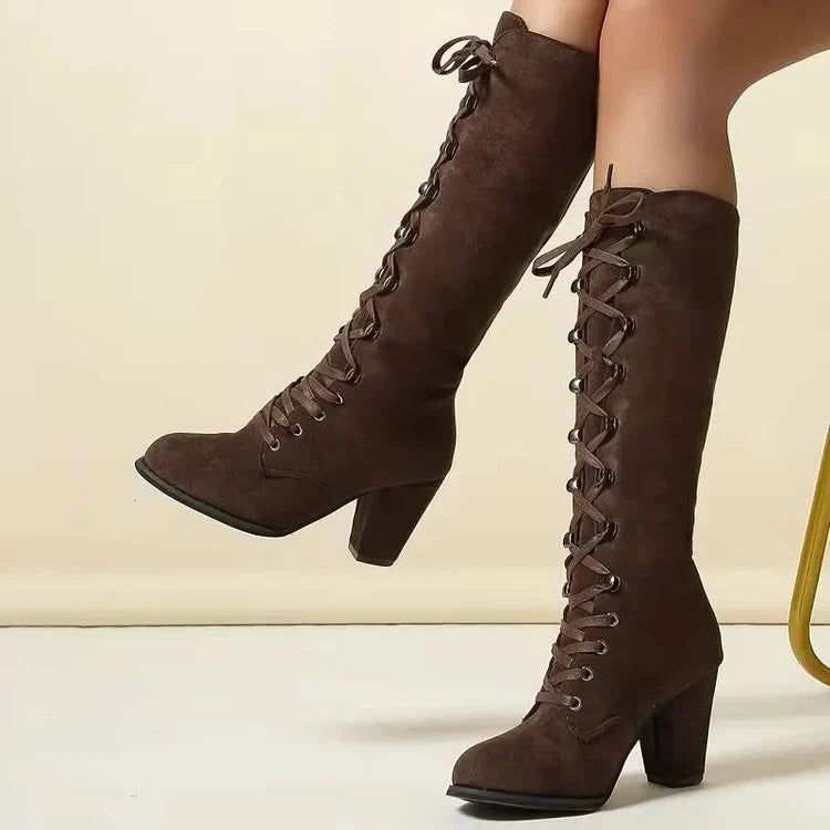 Addie – Women's Chunky Heel Laced Knee-High Boots