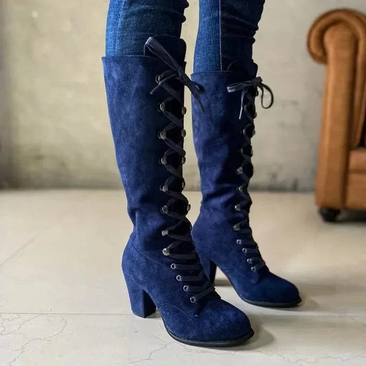 Addie – Women's Chunky Heel Laced Knee-High Boots