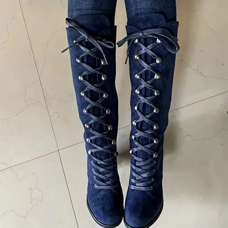 Addie – Women's Chunky Heel Laced Knee-High Boots