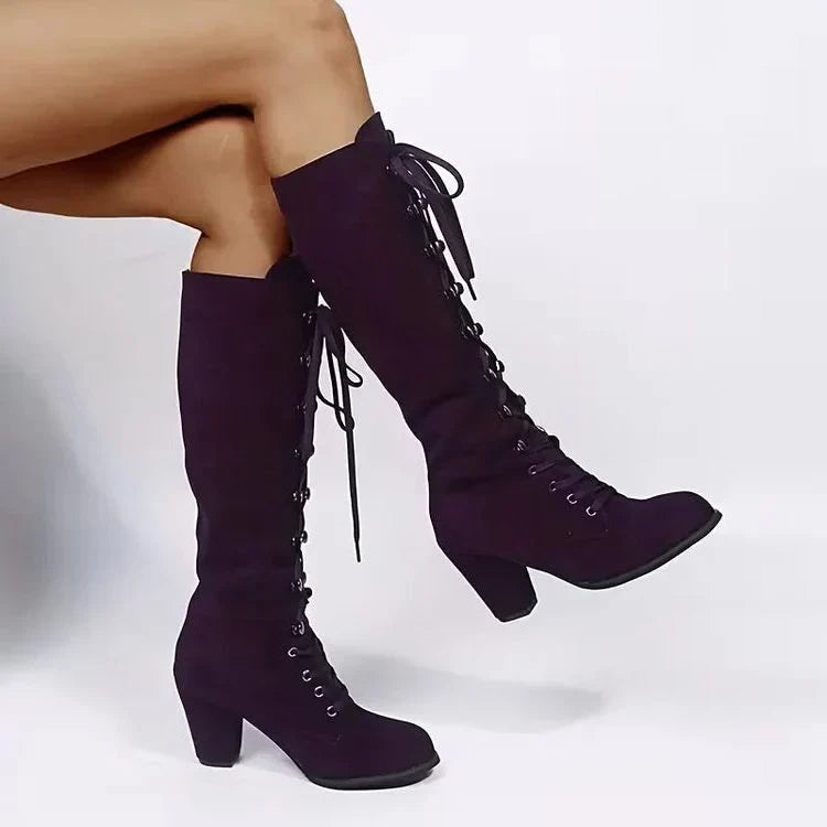 Addie – Women's Chunky Heel Laced Knee-High Boots