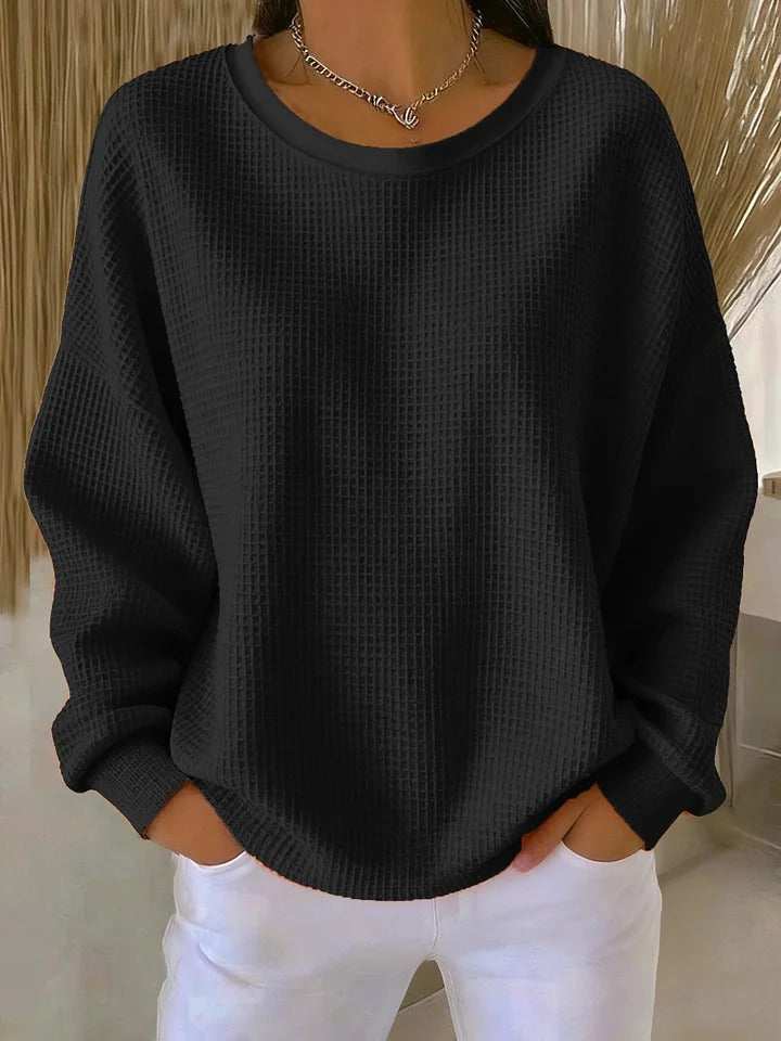 Alondra – Women's Drop-Shoulder Waffle-Textured Pullover Sweater