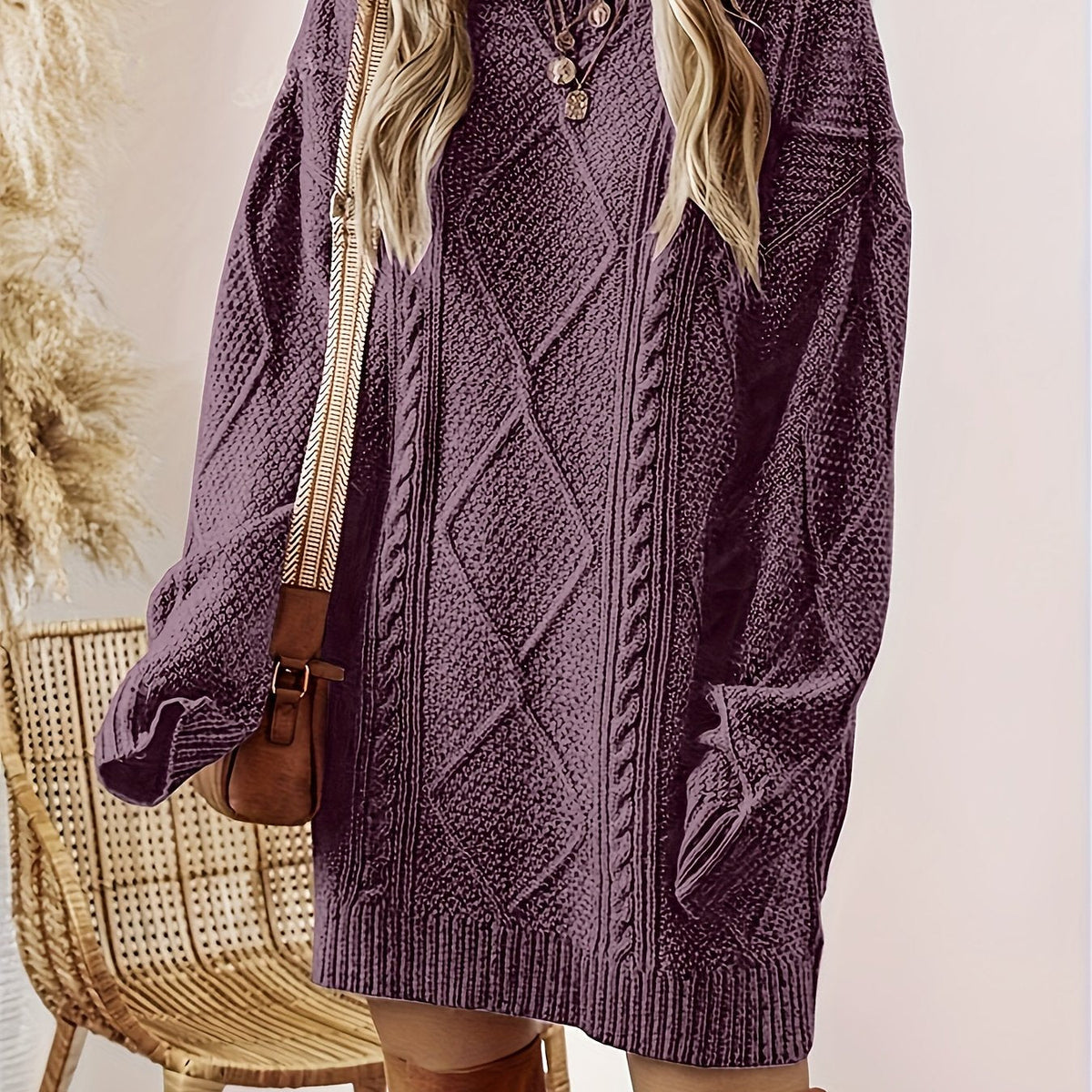 Nicolette – Relaxed-Fit Cable-Stitch Sweater Dress for Women