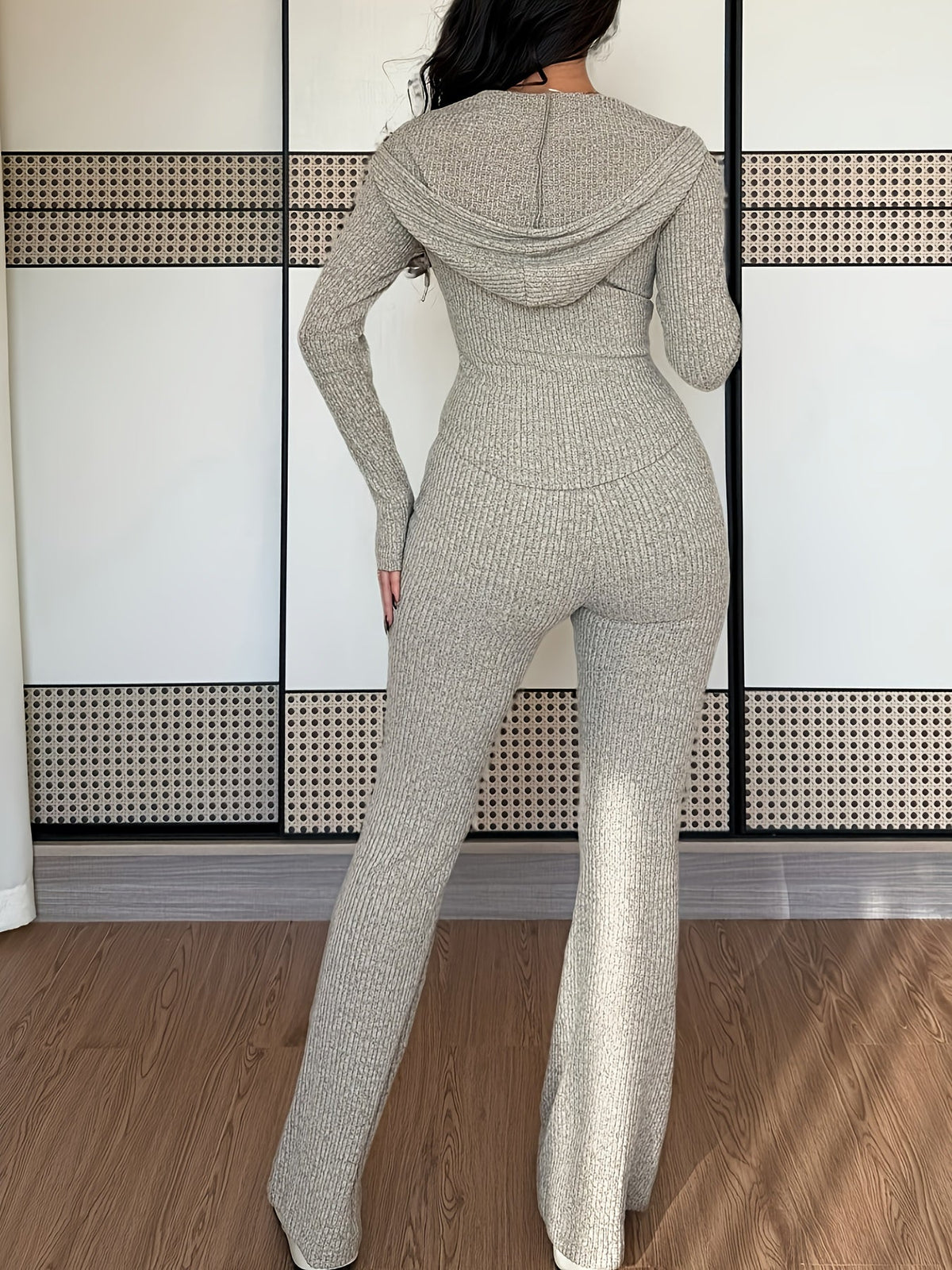 Amabel – Flare Ribbed Zip-Up Set for Women