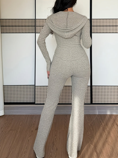 Amabel – Flare Ribbed Zip-Up Set for Women