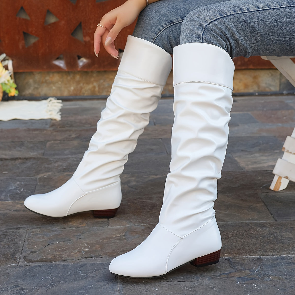 Sarah – Fold-Over Block Heel Over-the-Knee Boots for Women