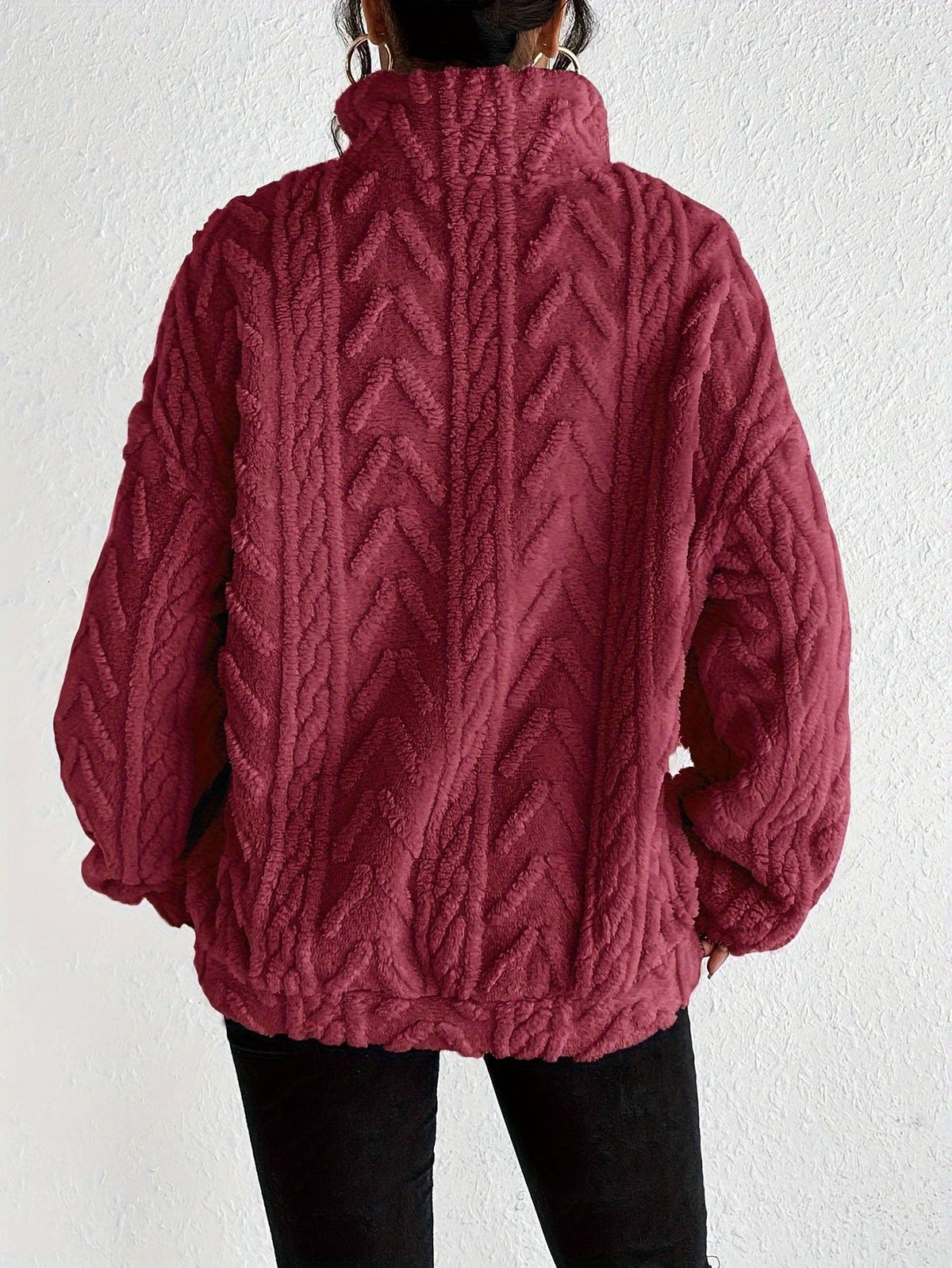 Christina – Women's Oversized Cable-Stitch Quarter Zip Sweater