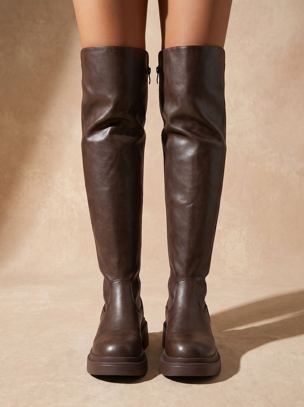 Damen Flache Overknee-Stiefel mit Seitenreißverschluss Dehnbarem Schaft