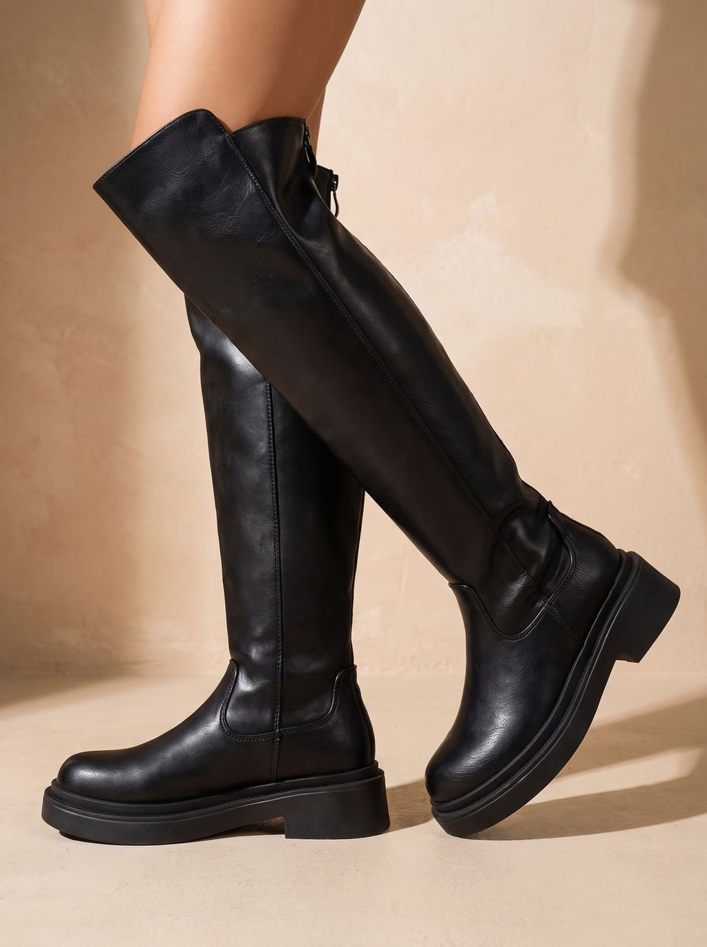 Damen Flache Overknee-Stiefel mit Seitenreißverschluss Dehnbarem Schaft