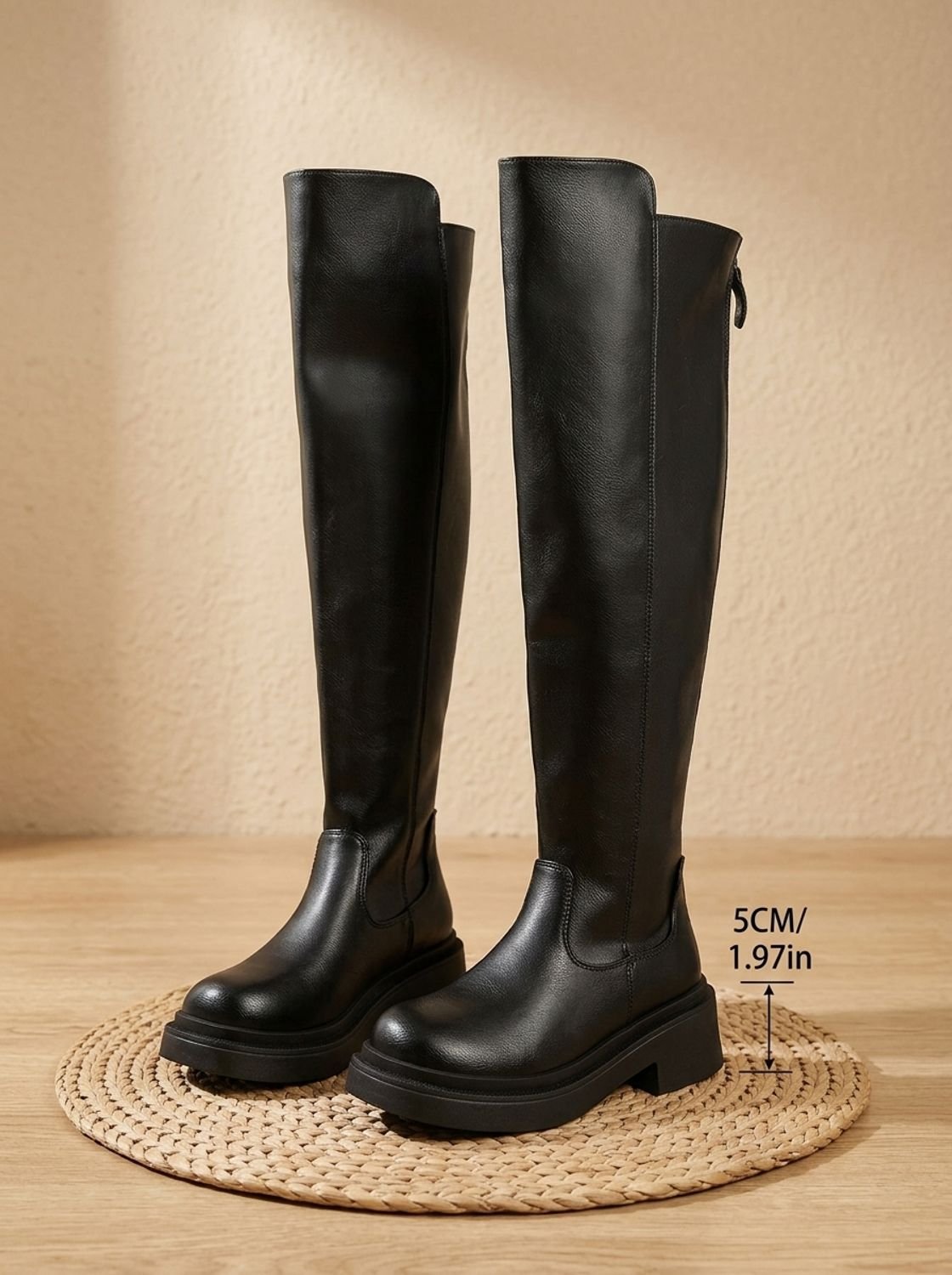 Damen Flache Overknee-Stiefel mit Seitenreißverschluss Dehnbarem Schaft