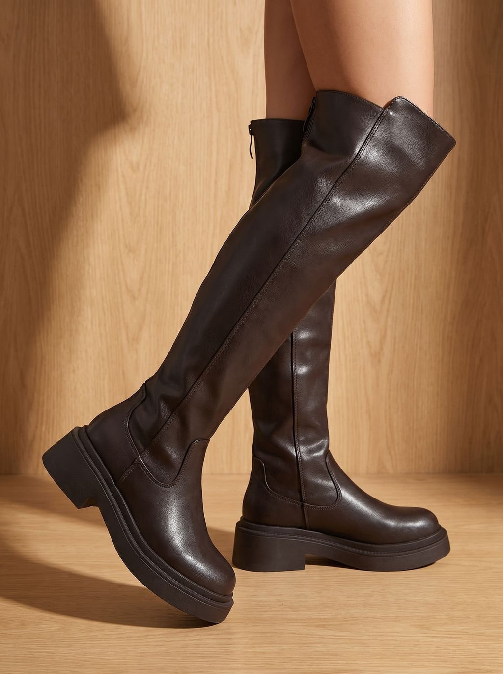 Damen Flache Overknee-Stiefel mit Seitenreißverschluss Dehnbarem Schaft