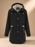 Damen Winterparka mit Fleece-Kapuze und taillierter Schnürung - Schwarz