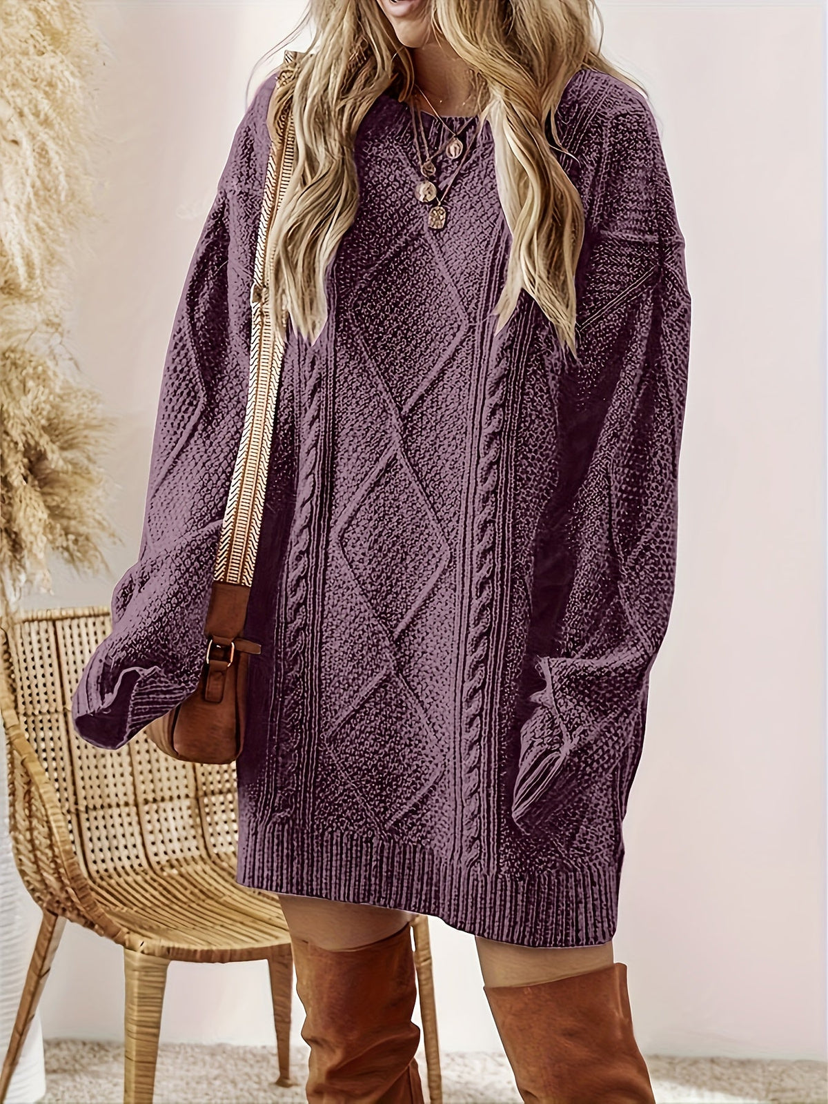Nicolette – Relaxed-Fit Cable-Stitch Sweater Dress for Women