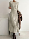 Deanna – Women's Round Neck Cable Maxi Sweater Dress with Long Sleeves