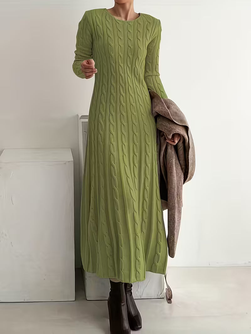 Deanna – Women's Round Neck Cable Maxi Sweater Dress with Long Sleeves