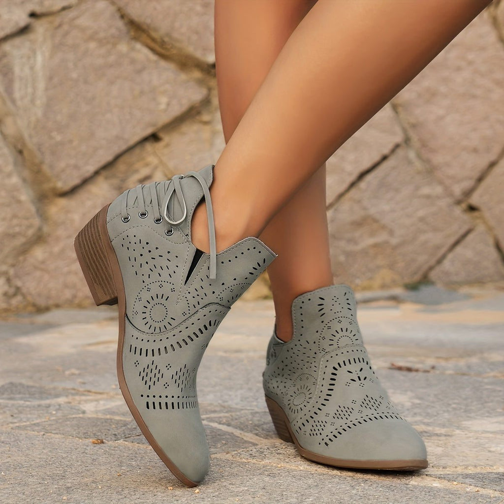 Cutout Detail Block Heel Ankle Boots for Women