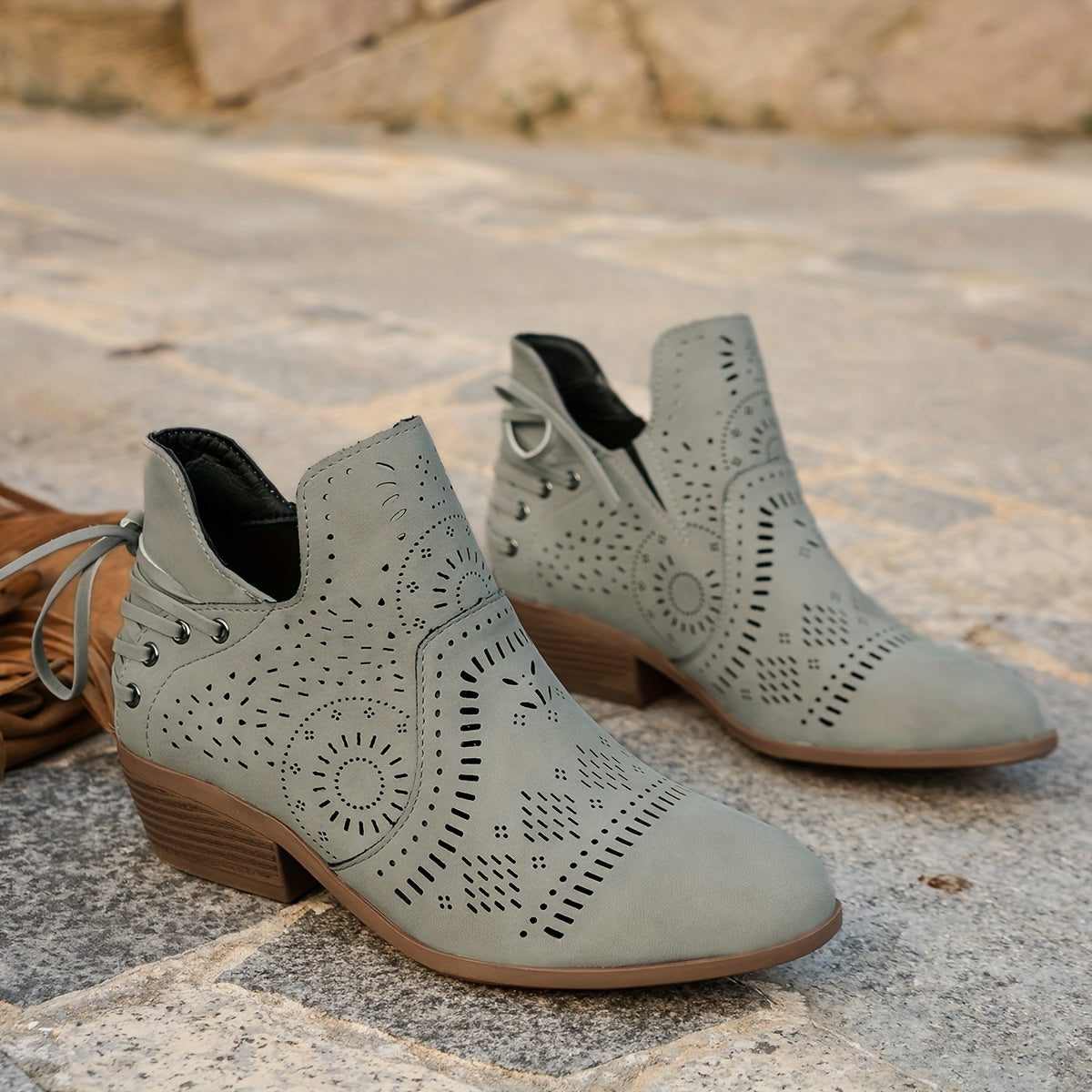 Cutout Detail Block Heel Ankle Boots for Women - View 11