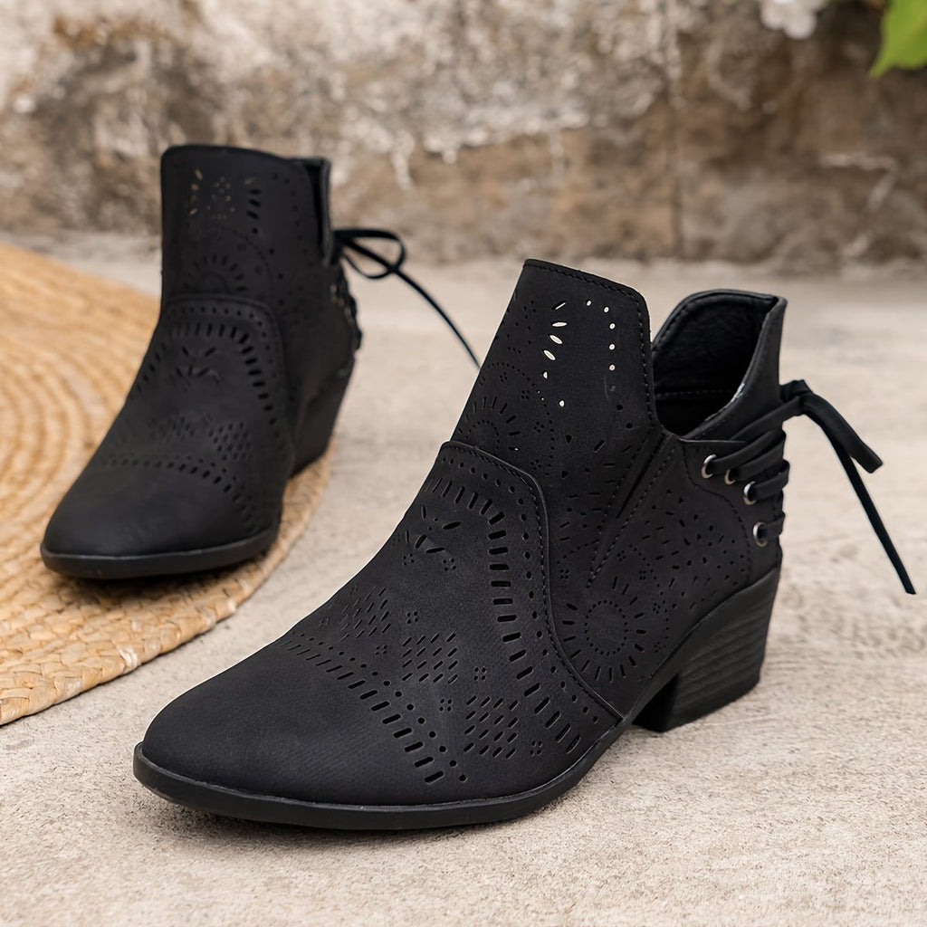 Cutout Detail Block Heel Ankle Boots for Women - View 13