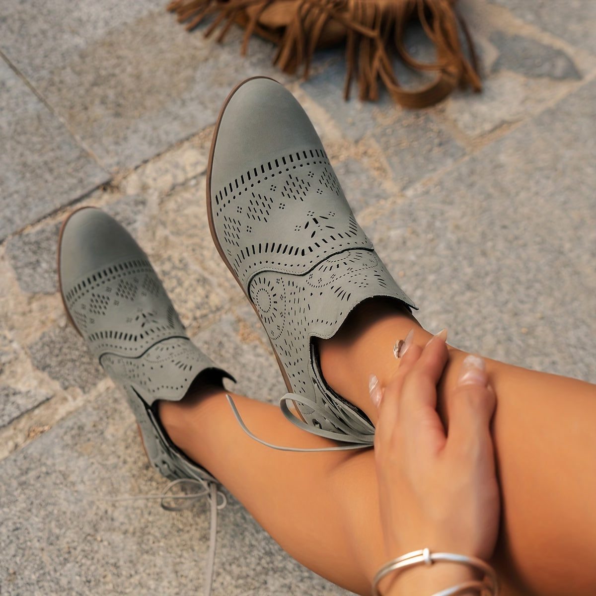 Cutout Detail Block Heel Ankle Boots for Women - View 14