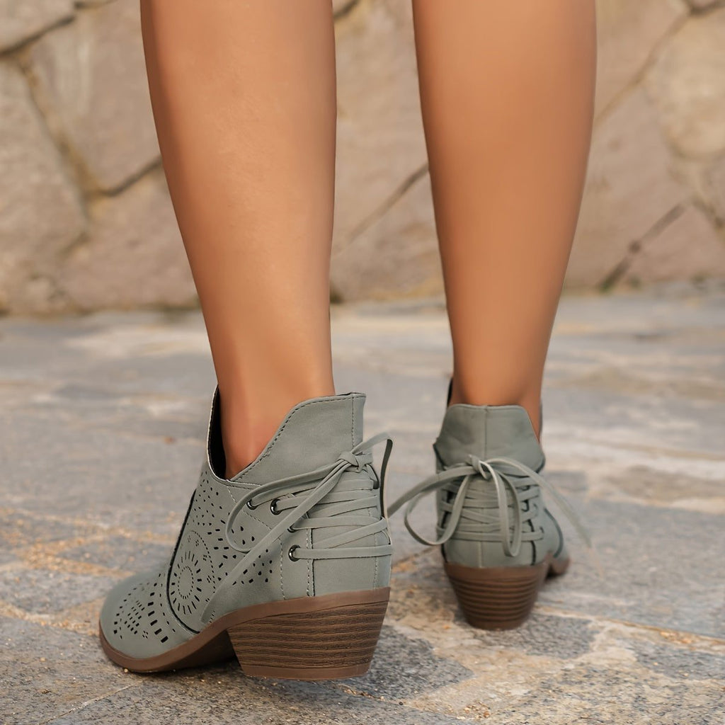 Cutout Detail Block Heel Ankle Boots for Women - View 4