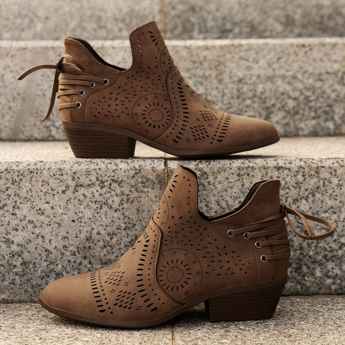 Cutout Detail Block Heel Ankle Boots for Women - View 5