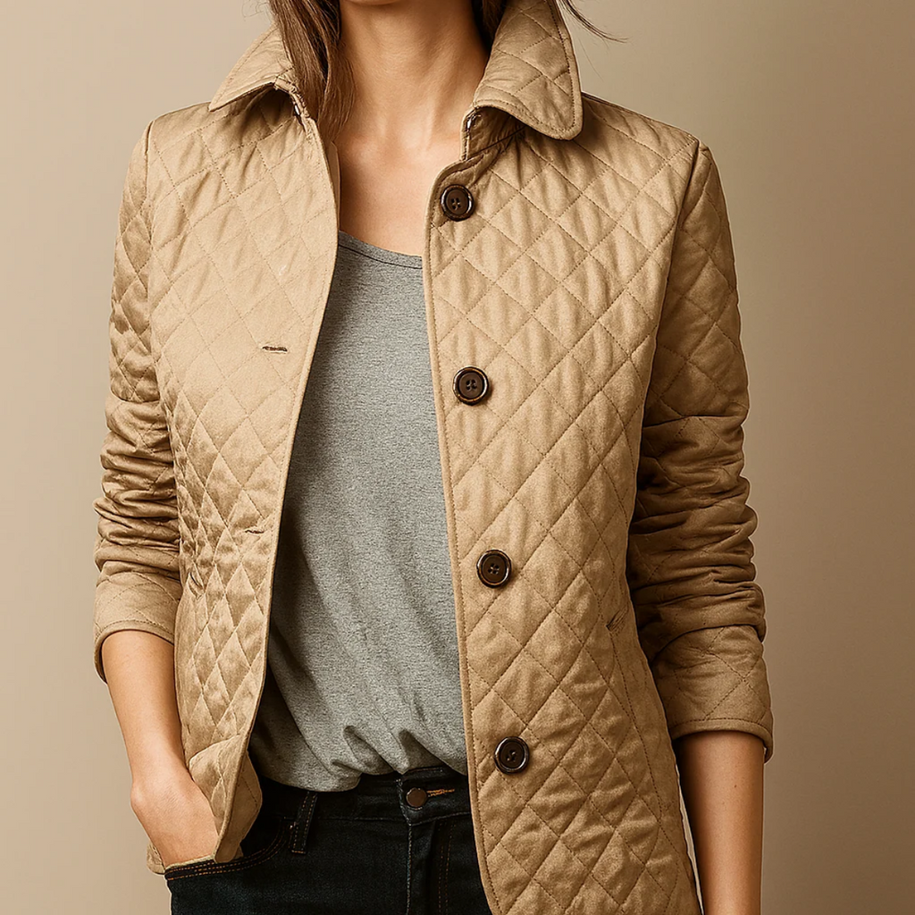 Berenice – Diamond-Quilted Jacket with Plaid-Lined Cuffs for Women