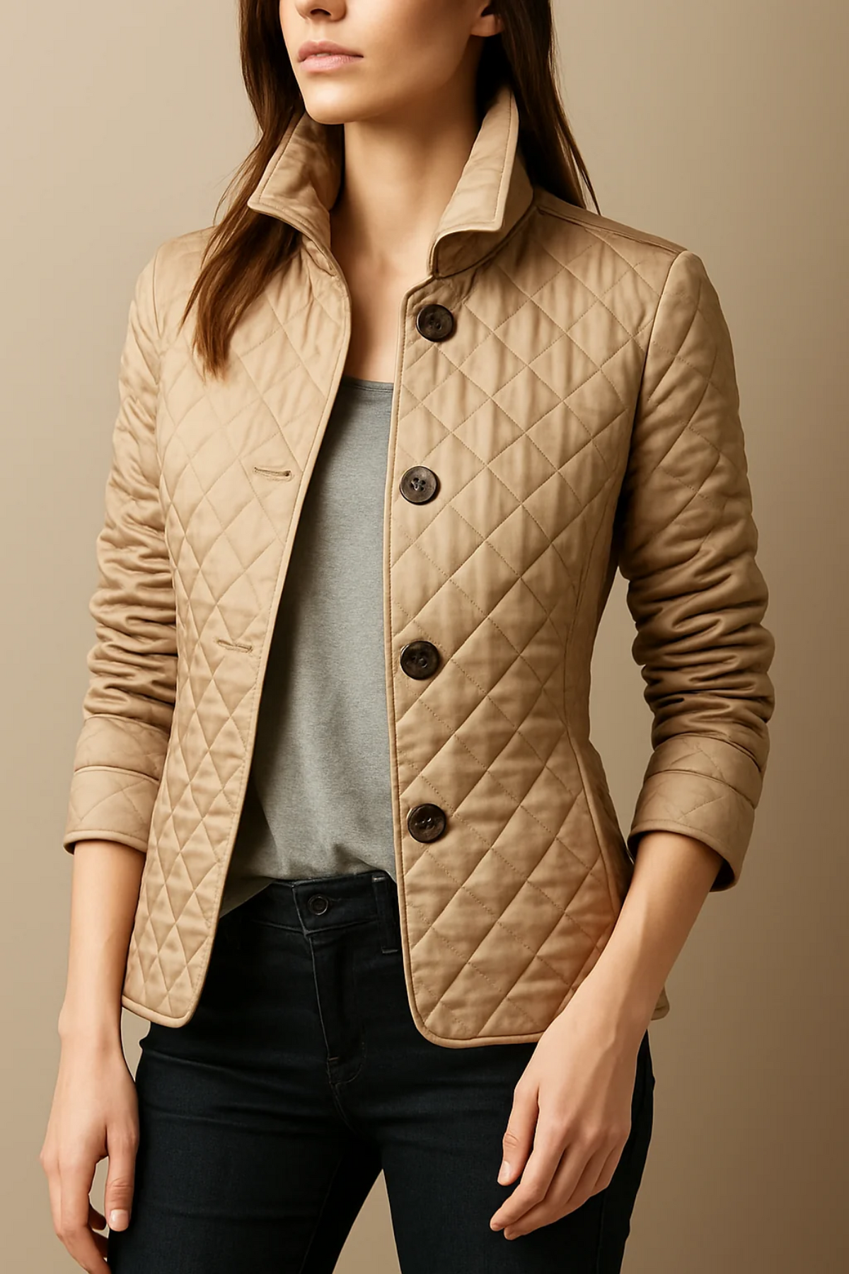 Berenice – Diamond-Quilted Jacket with Plaid-Lined Cuffs for Women