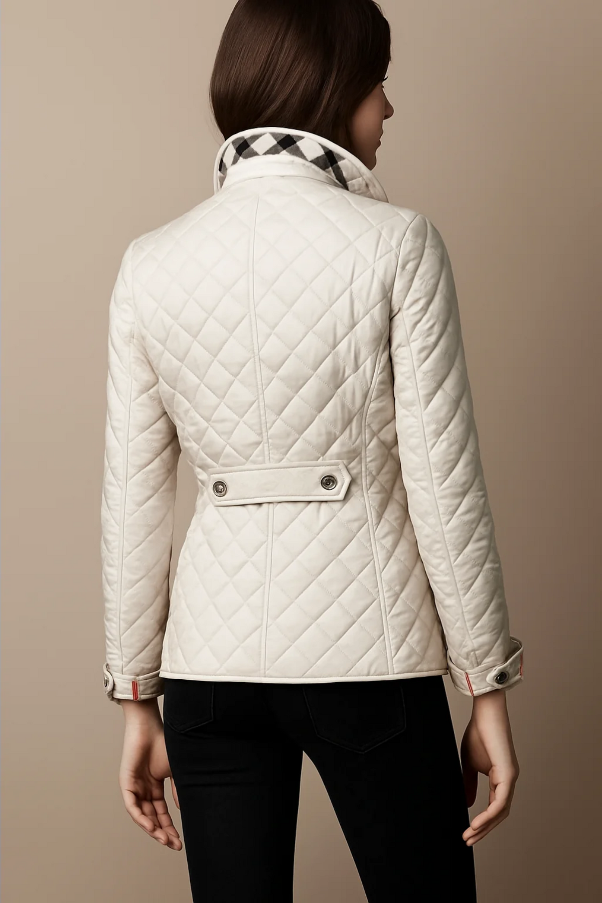 Berenice – Diamond-Quilted Jacket with Plaid-Lined Cuffs for Women