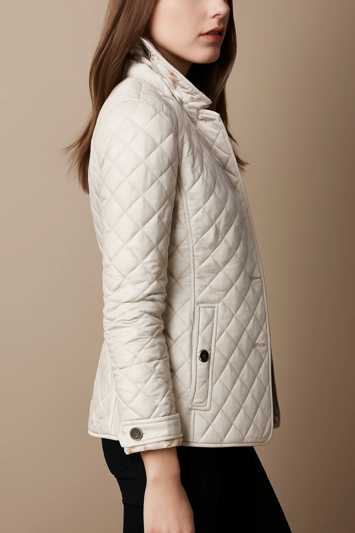 Berenice – Diamond-Quilted Jacket with Plaid-Lined Cuffs for Women