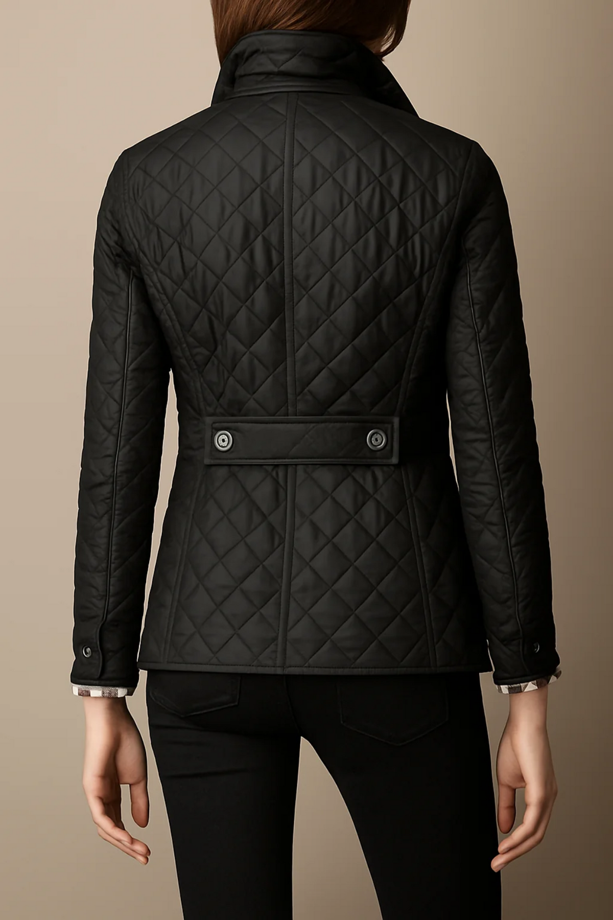 Berenice – Diamond-Quilted Jacket with Plaid-Lined Cuffs for Women