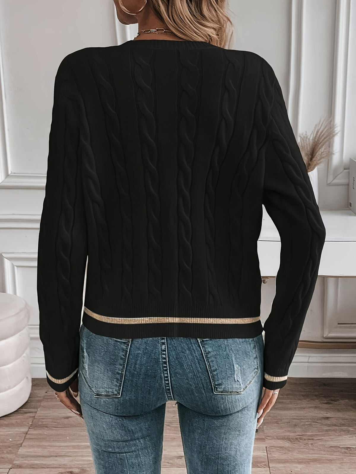 Yara – Button-Front Cable-Stitch Cardigan with Statement Buttons for Women