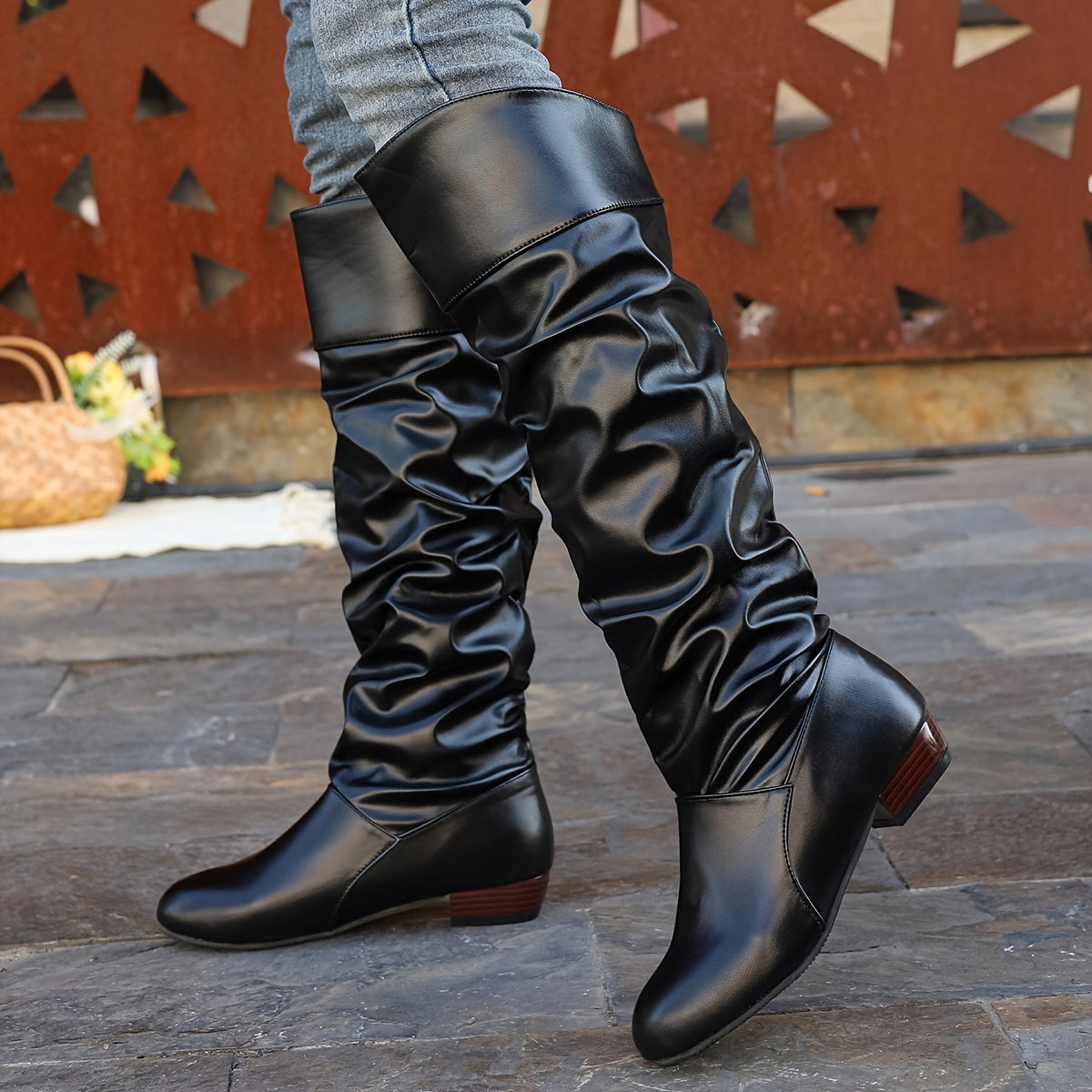 Sarah – Fold-Over Block Heel Over-the-Knee Boots for Women