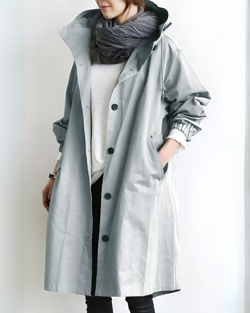Eve – Women's Knee-Length Hooded Coat with Drawstring Waist