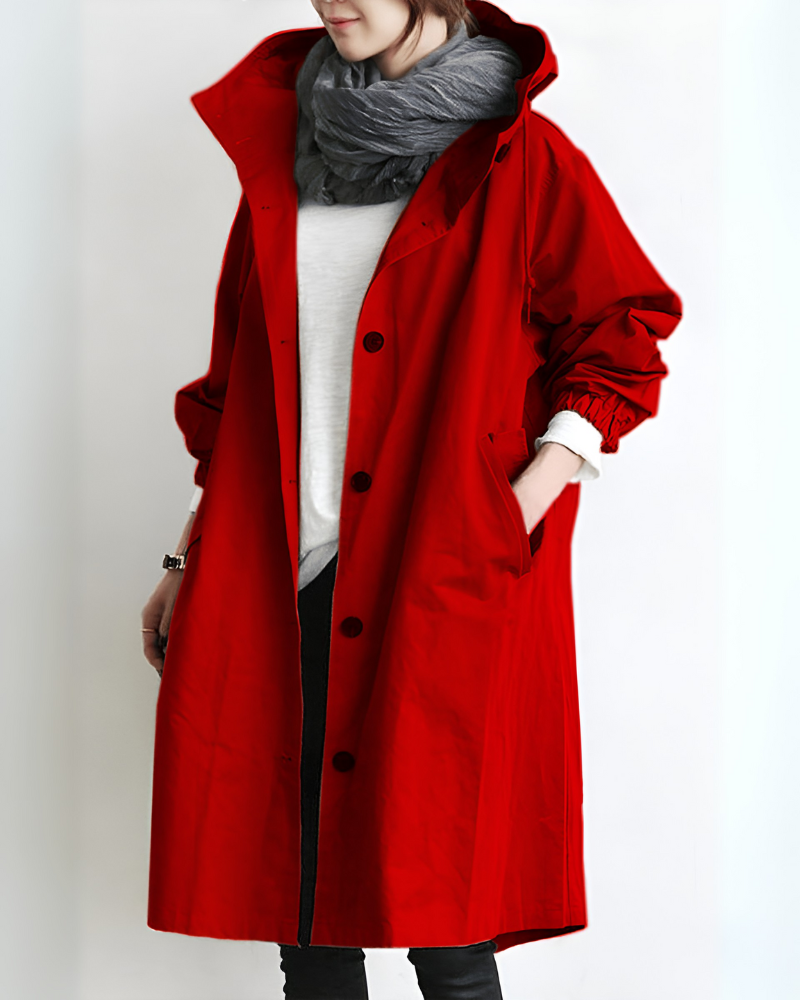Eve – Women's Knee-Length Hooded Coat with Drawstring Waist