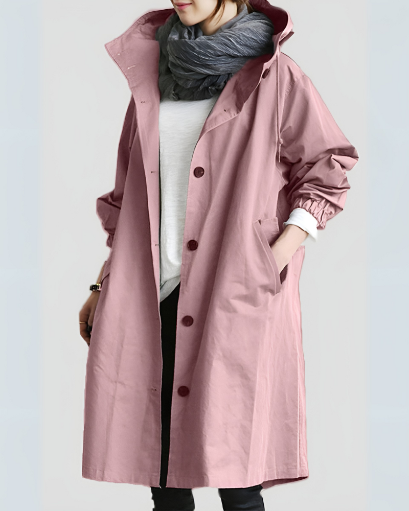 Eve – Women's Knee-Length Hooded Coat with Drawstring Waist