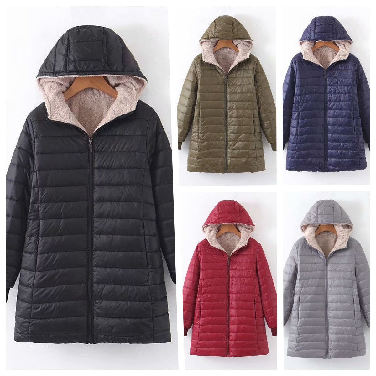 Hooded Quilted Parka Women's Fleece-Lined Navy Long Coat – Casual, Winter
