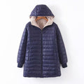 Hooded Quilted Parka Women's Fleece-Lined Navy Long Coat – Casual, Winter
