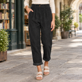 Federica – Women's Pleated High-Rise Cord-Look Pants with Rolled Cuffs
