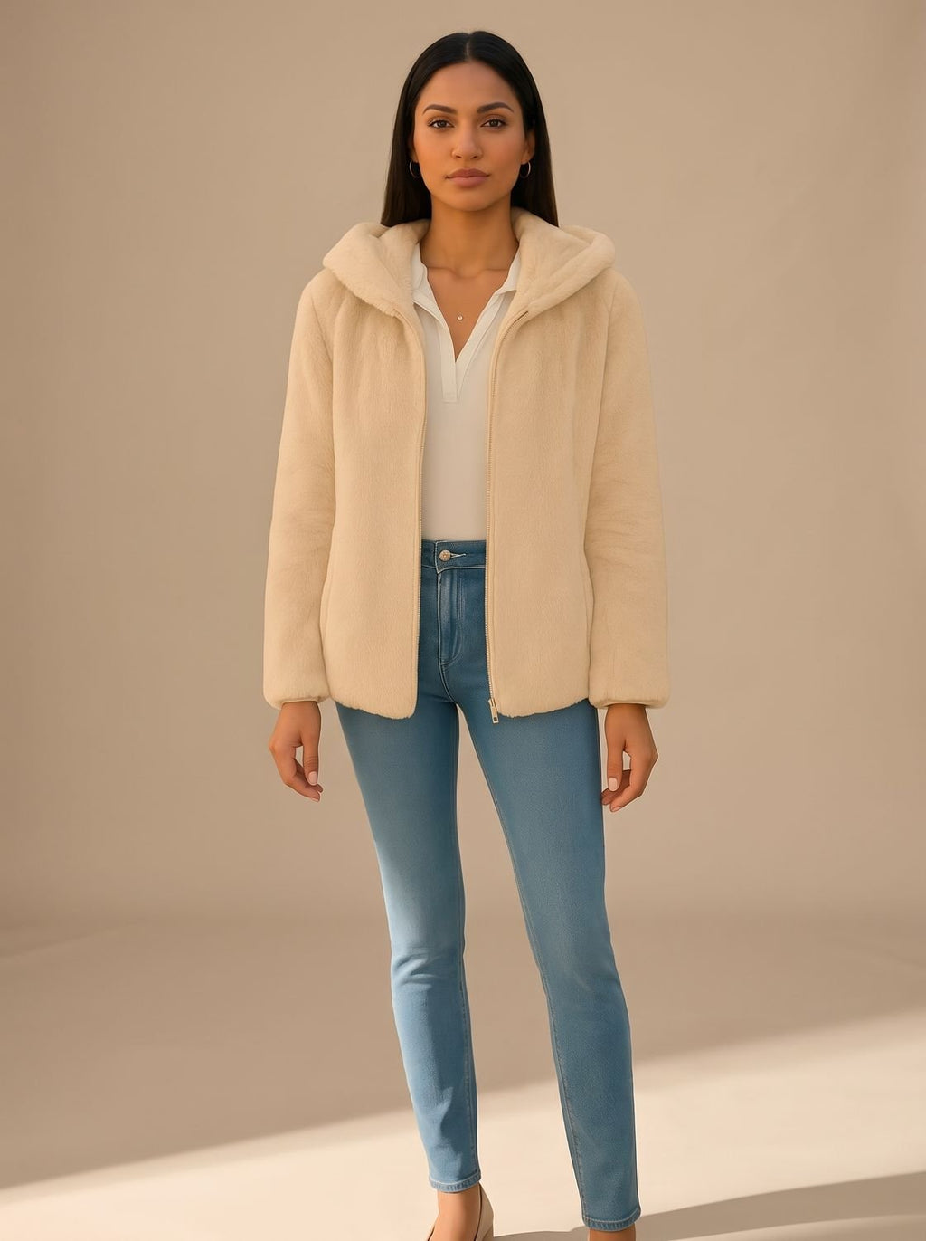 Frances – Women's Plush Faux Fur-Look Jacket with Hood