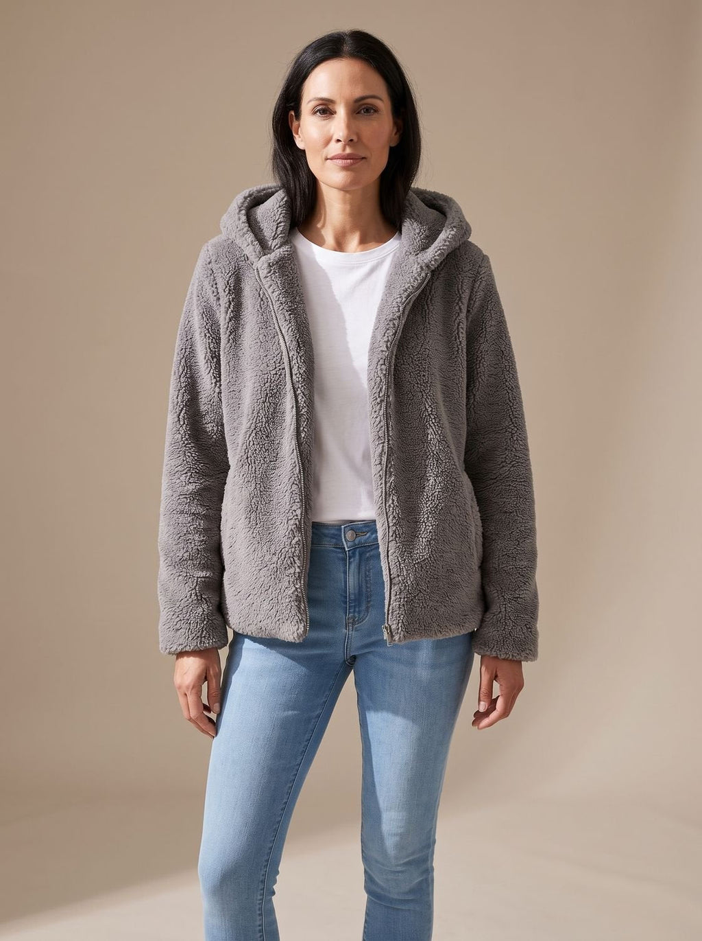 Frances – Women's Plush Faux Fur-Look Jacket with Hood