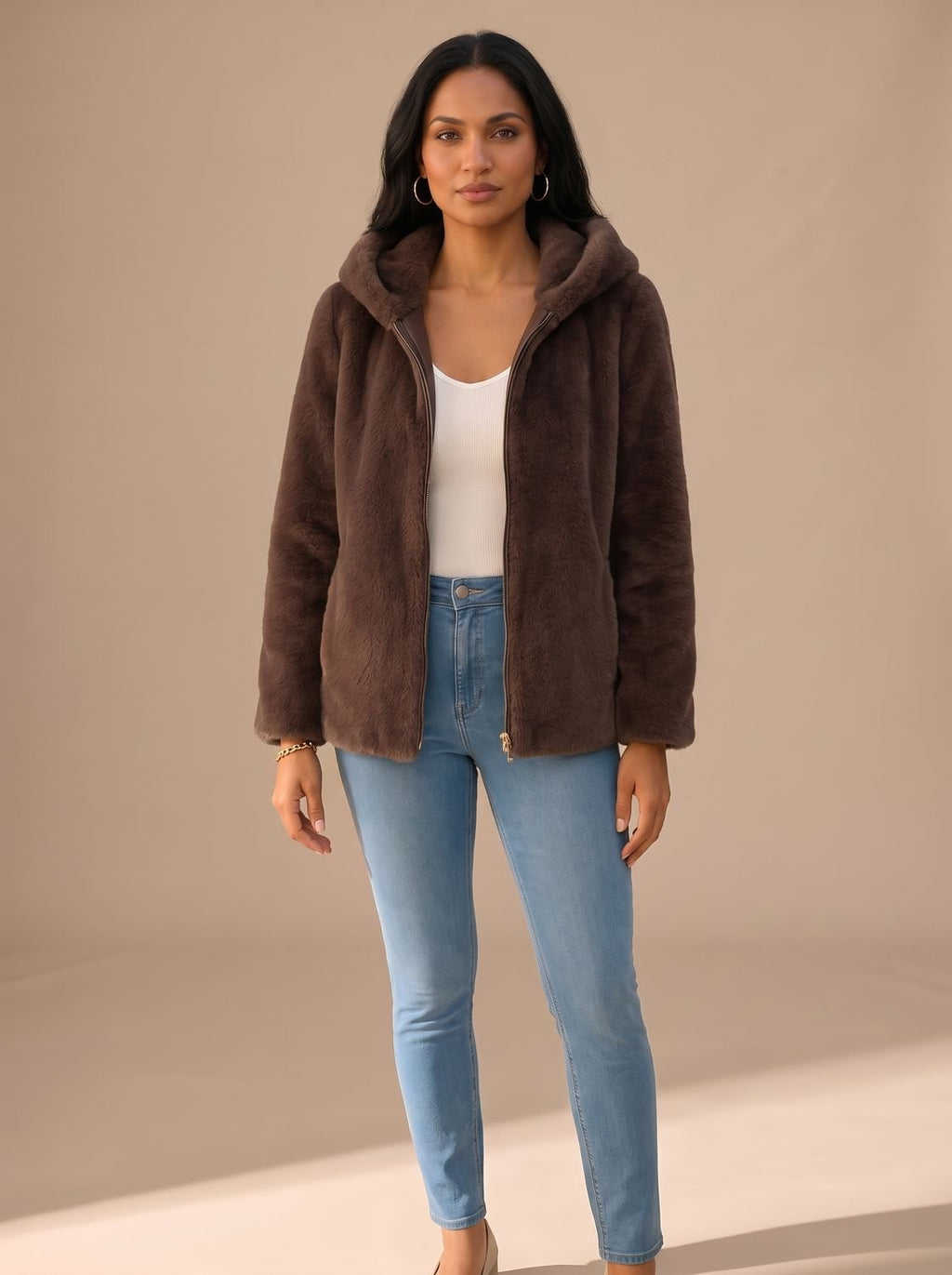 Frances – Women's Plush Faux Fur-Look Jacket with Hood