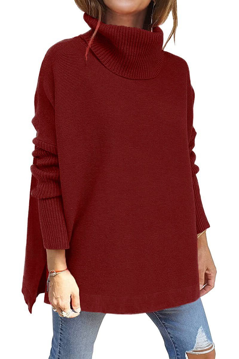 Oversized Roll Neck Jumper for Women - Red