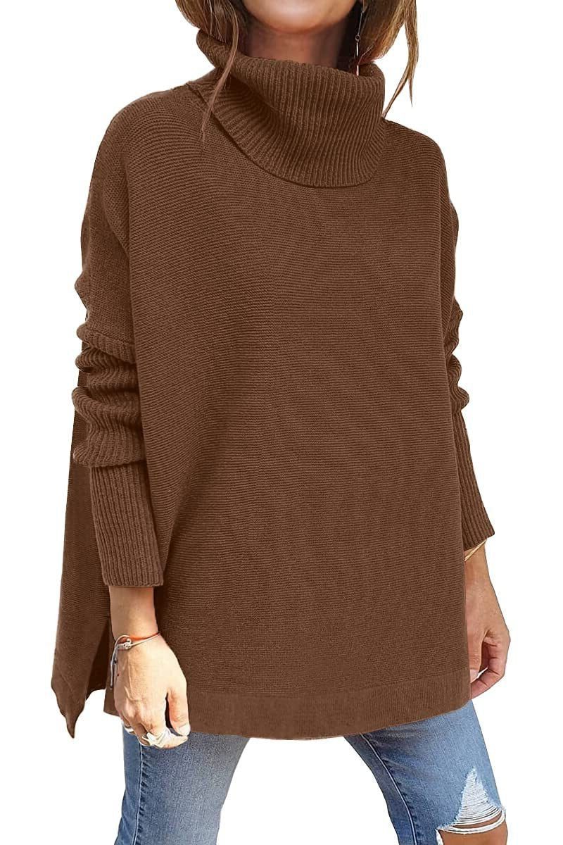 Oversized Roll Neck Jumper for Women - Dark Brown