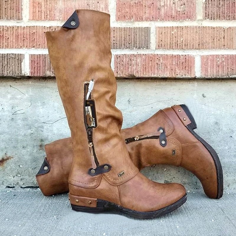 Gwendolyn – Women's Tall Slouch Boots with Zip Pocket
